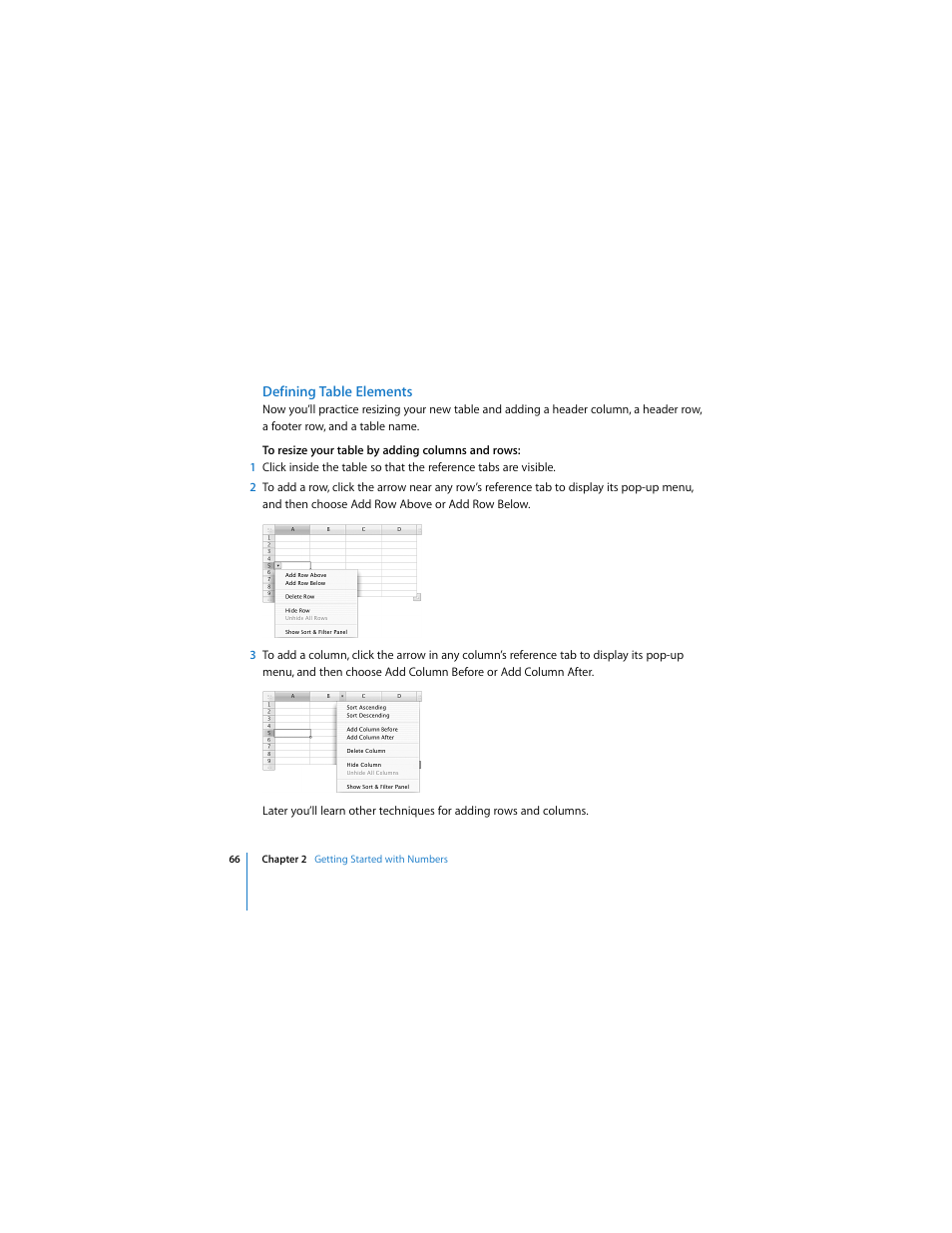 Defining table elements | Apple iWork '08 User Manual | Page 66 / 132
