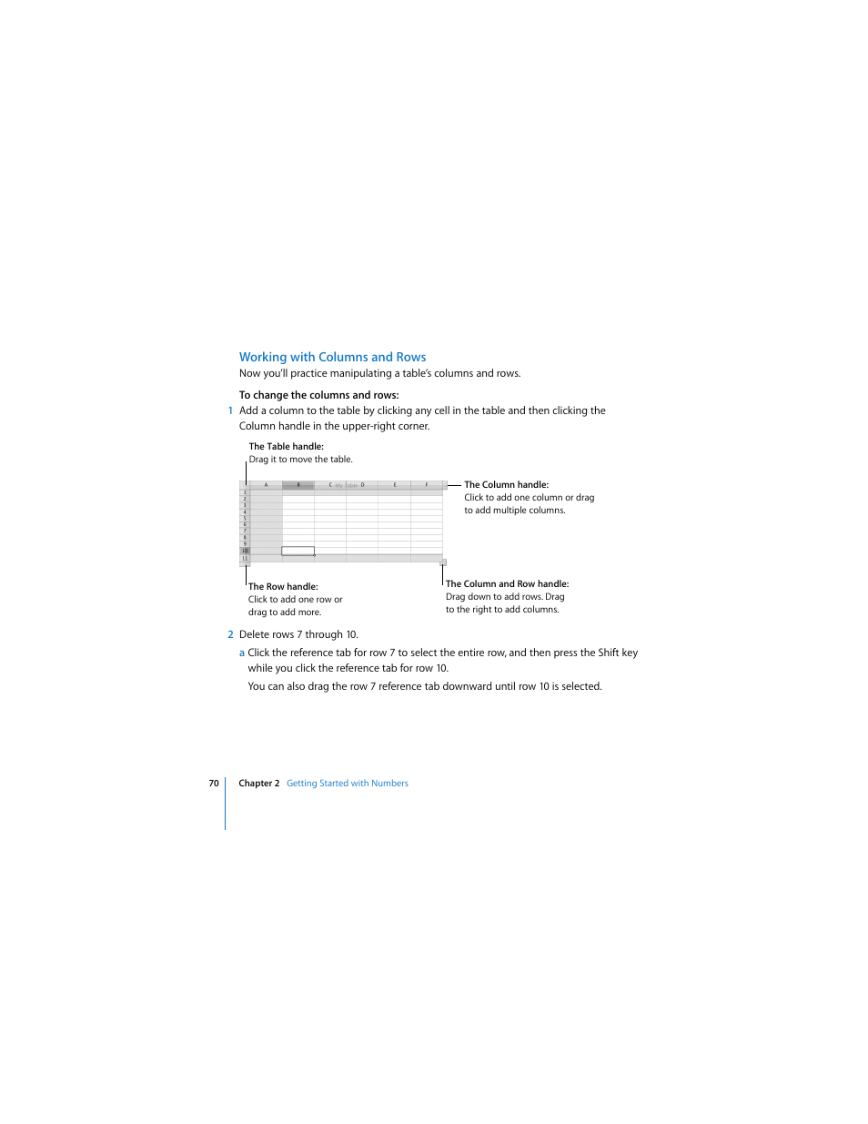 Working with columns and rows | Apple iWork '08 User Manual | Page 70 / 132