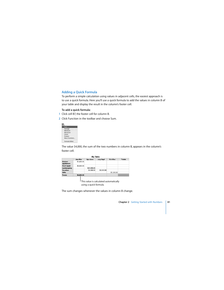 Adding a quick formula | Apple iWork '08 User Manual | Page 81 / 132