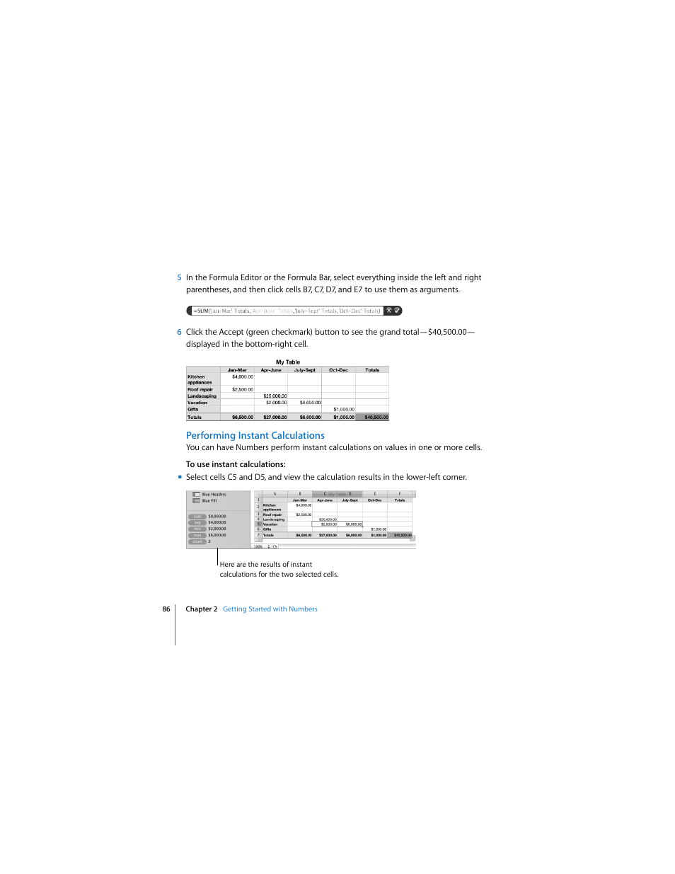 Performing instant calculations | Apple iWork '08 User Manual | Page 86 / 132