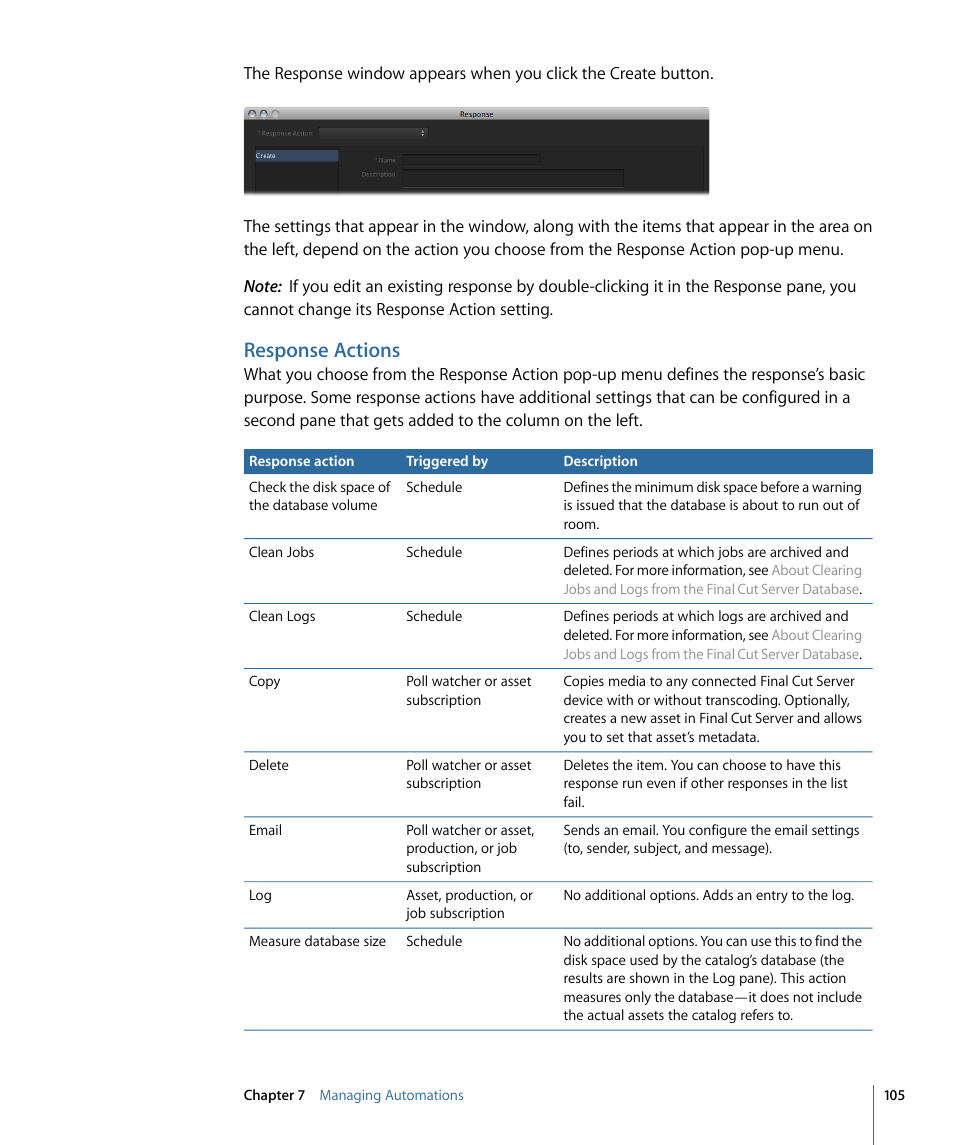 Response actions | Apple Final Cut Server 1.5 User Manual | Page 105 / 140