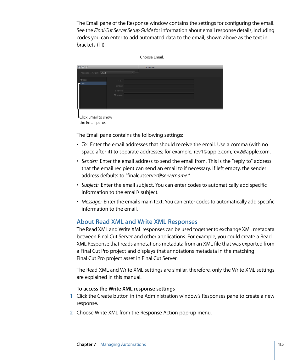 About read xml and write xml responses | Apple Final Cut Server 1.5 User Manual | Page 115 / 140