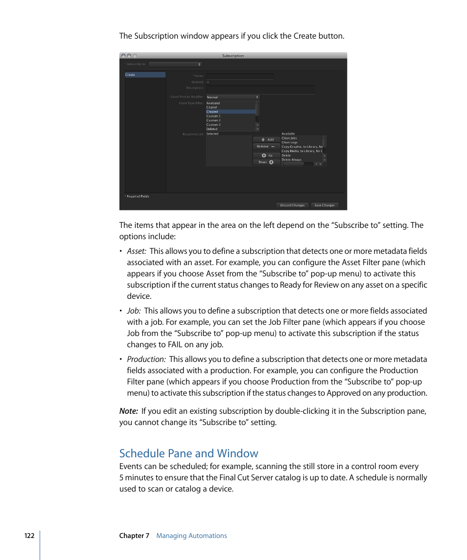 Schedule pane and window | Apple Final Cut Server 1.5 User Manual | Page 122 / 140