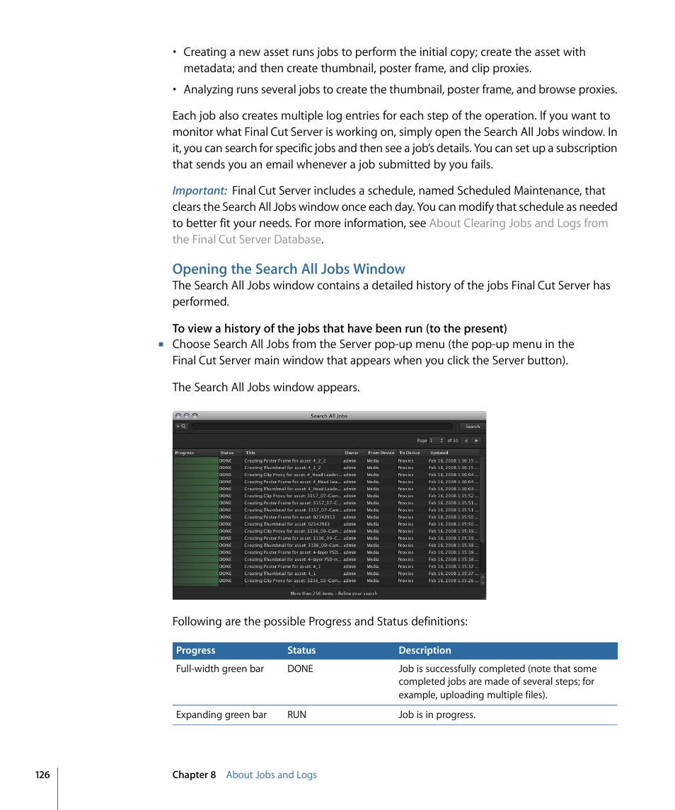 Opening the search all jobs window | Apple Final Cut Server 1.5 User Manual | Page 126 / 140