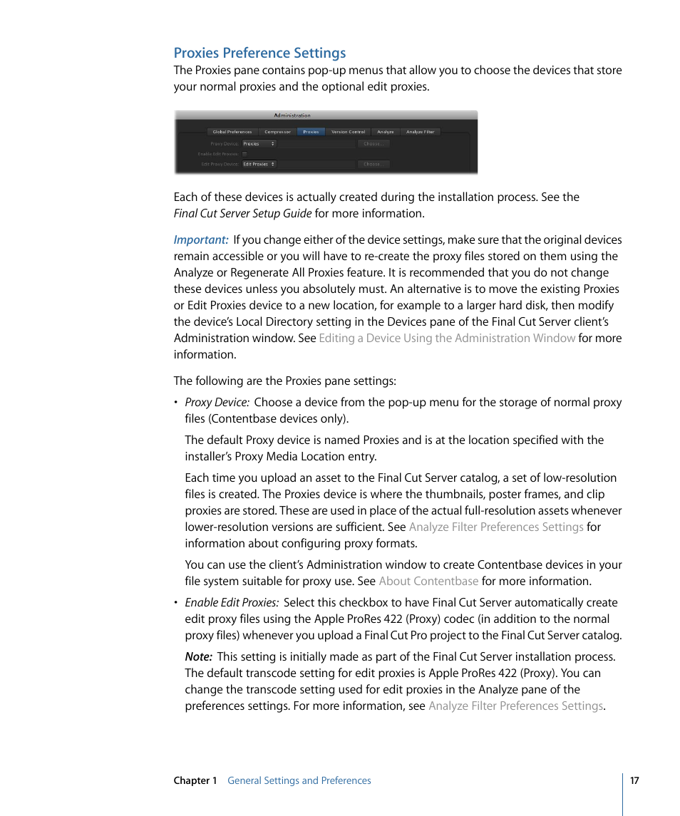 Proxies preference settings | Apple Final Cut Server 1.5 User Manual | Page 17 / 140