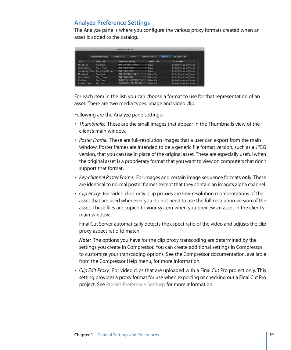 Analyze preference settings | Apple Final Cut Server 1.5 User Manual | Page 19 / 140