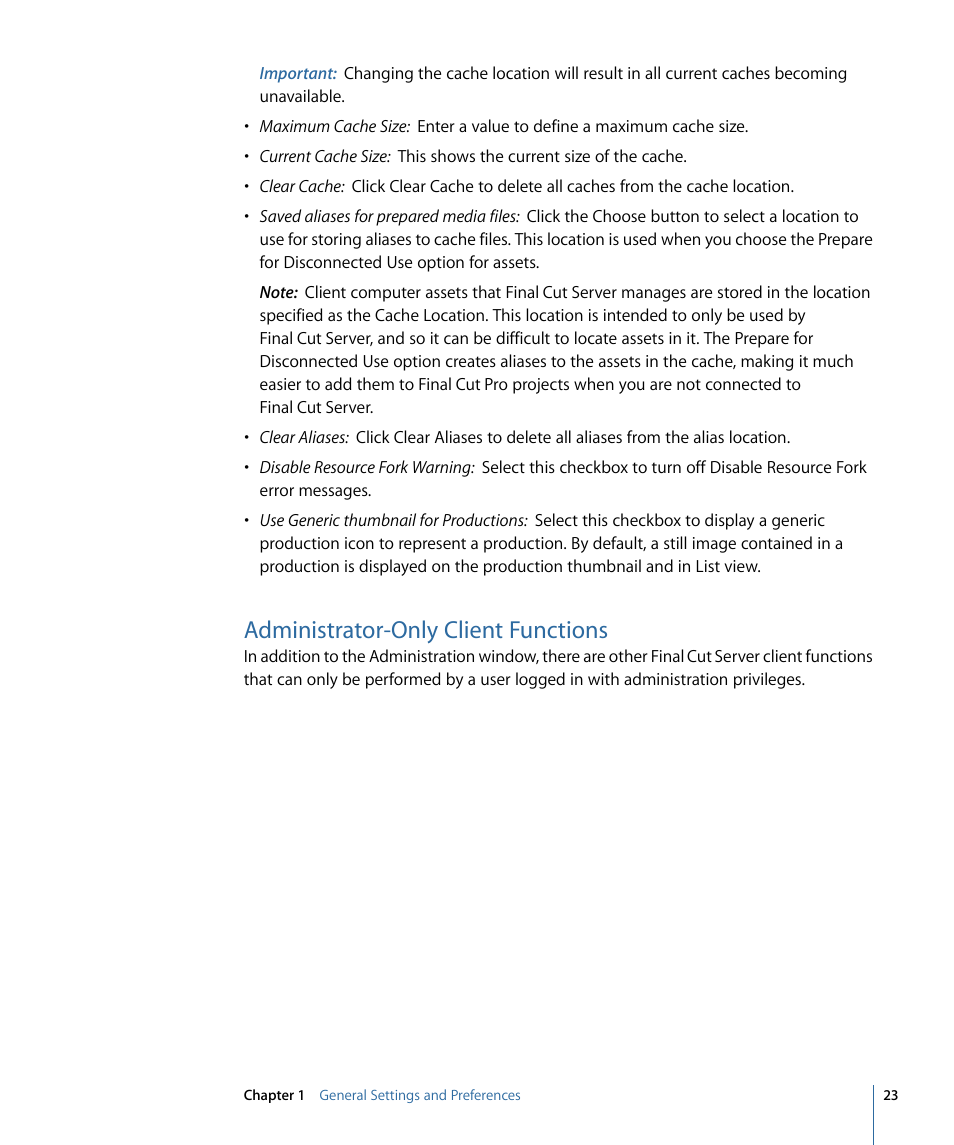 Administrator-only client functions | Apple Final Cut Server 1.5 User Manual | Page 23 / 140