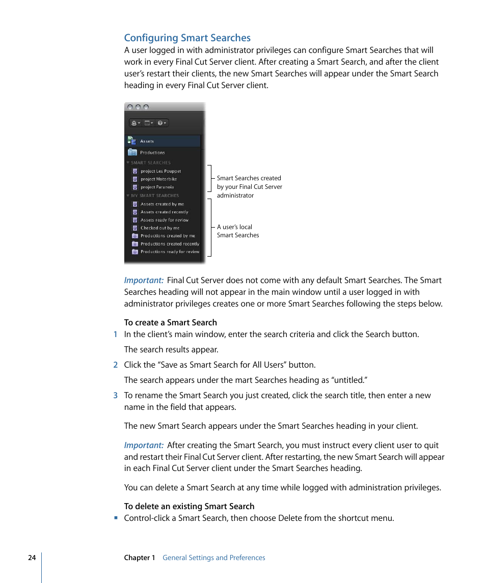 Configuring smart searches | Apple Final Cut Server 1.5 User Manual | Page 24 / 140