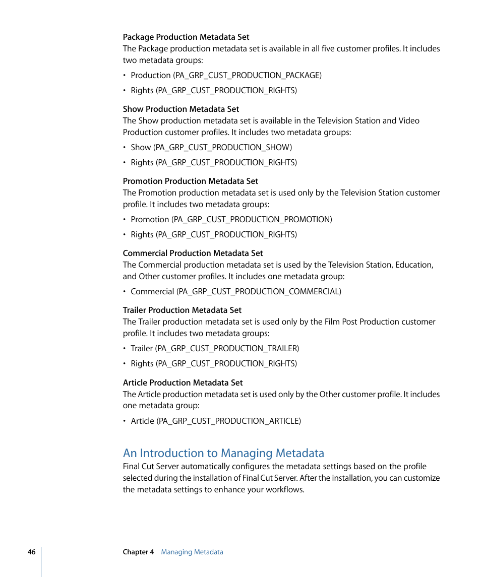 An introduction to managing metadata | Apple Final Cut Server 1.5 User Manual | Page 46 / 140