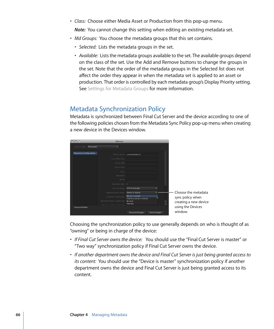 Metadata synchronization policy | Apple Final Cut Server 1.5 User Manual | Page 66 / 140