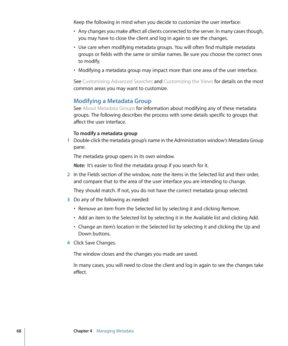 Modifying a metadata group | Apple Final Cut Server 1.5 User Manual | Page 68 / 140