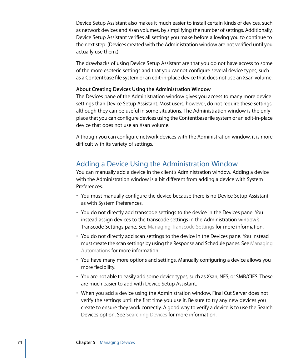 Adding a device using the administration window | Apple Final Cut Server 1.5 User Manual | Page 74 / 140