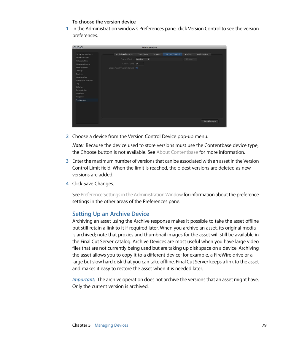 Setting up an archive device | Apple Final Cut Server 1.5 User Manual | Page 79 / 140