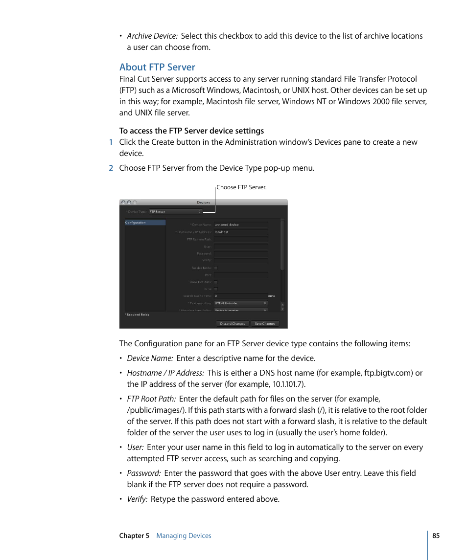 About ftp server | Apple Final Cut Server 1.5 User Manual | Page 85 / 140