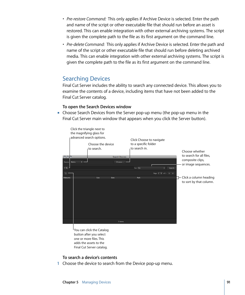Searching devices | Apple Final Cut Server 1.5 User Manual | Page 91 / 140