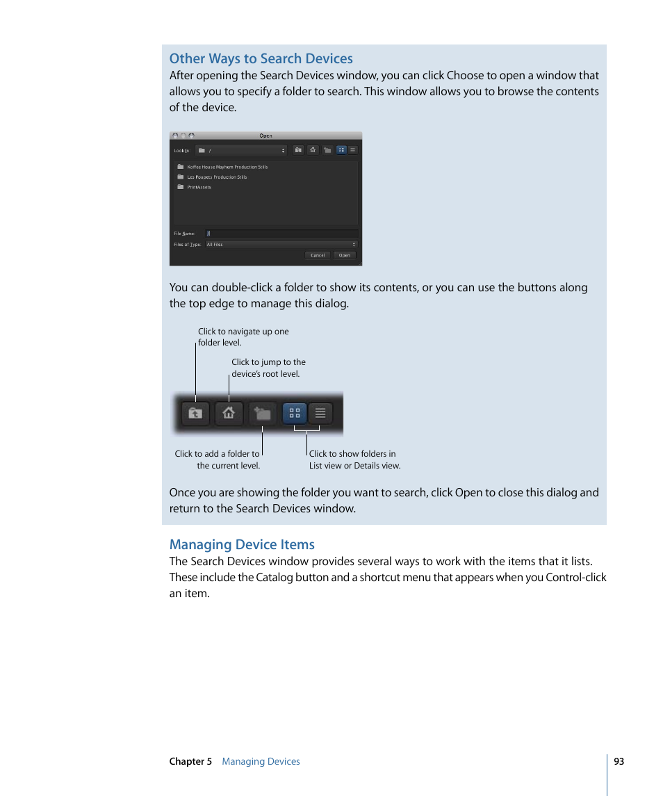 Managing device items, Other ways to search devices | Apple Final Cut Server 1.5 User Manual | Page 93 / 140