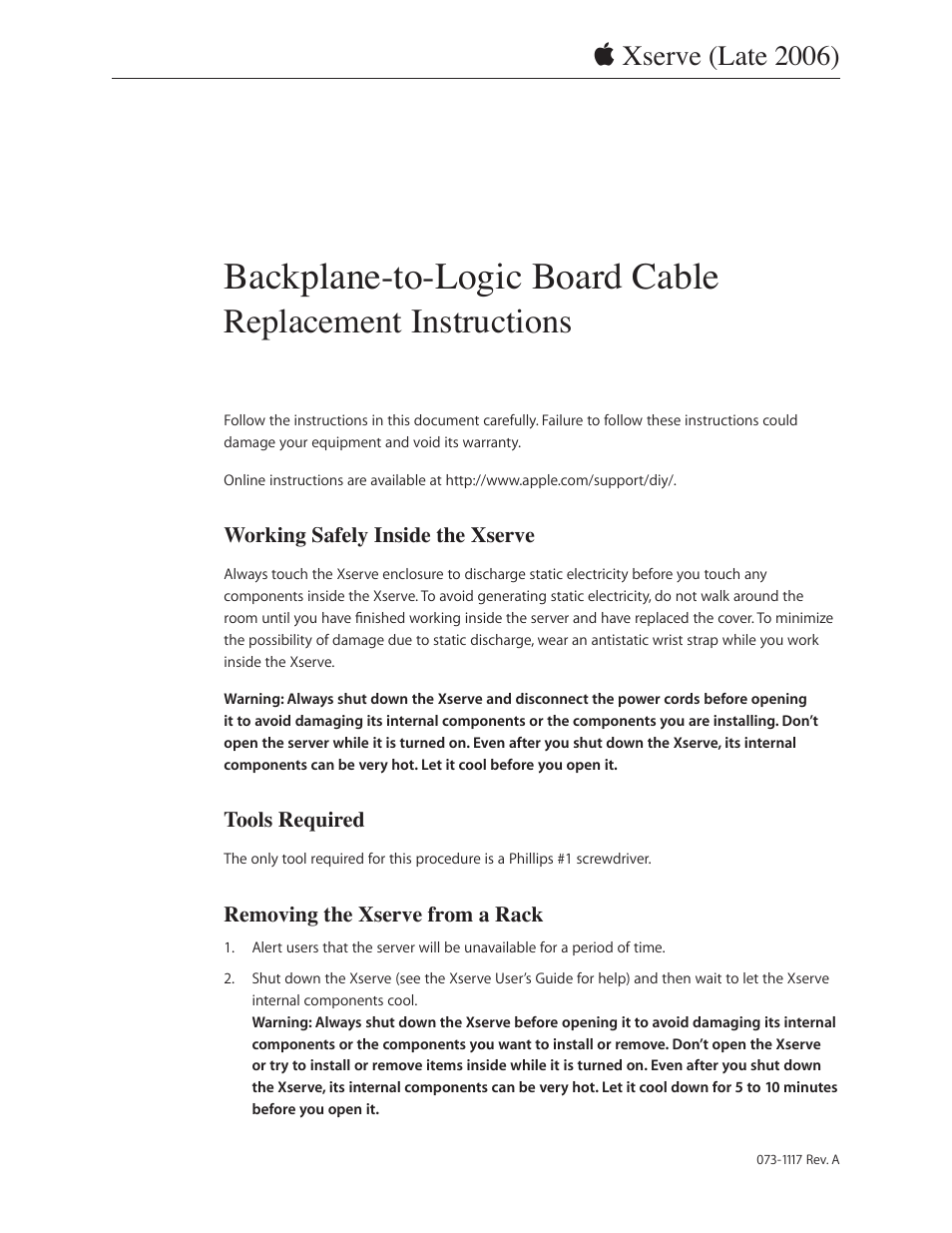 Apple Xserve Intel (Late 2006) DIY Procedure for Backplane to LB Cable User Manual | 7 pages