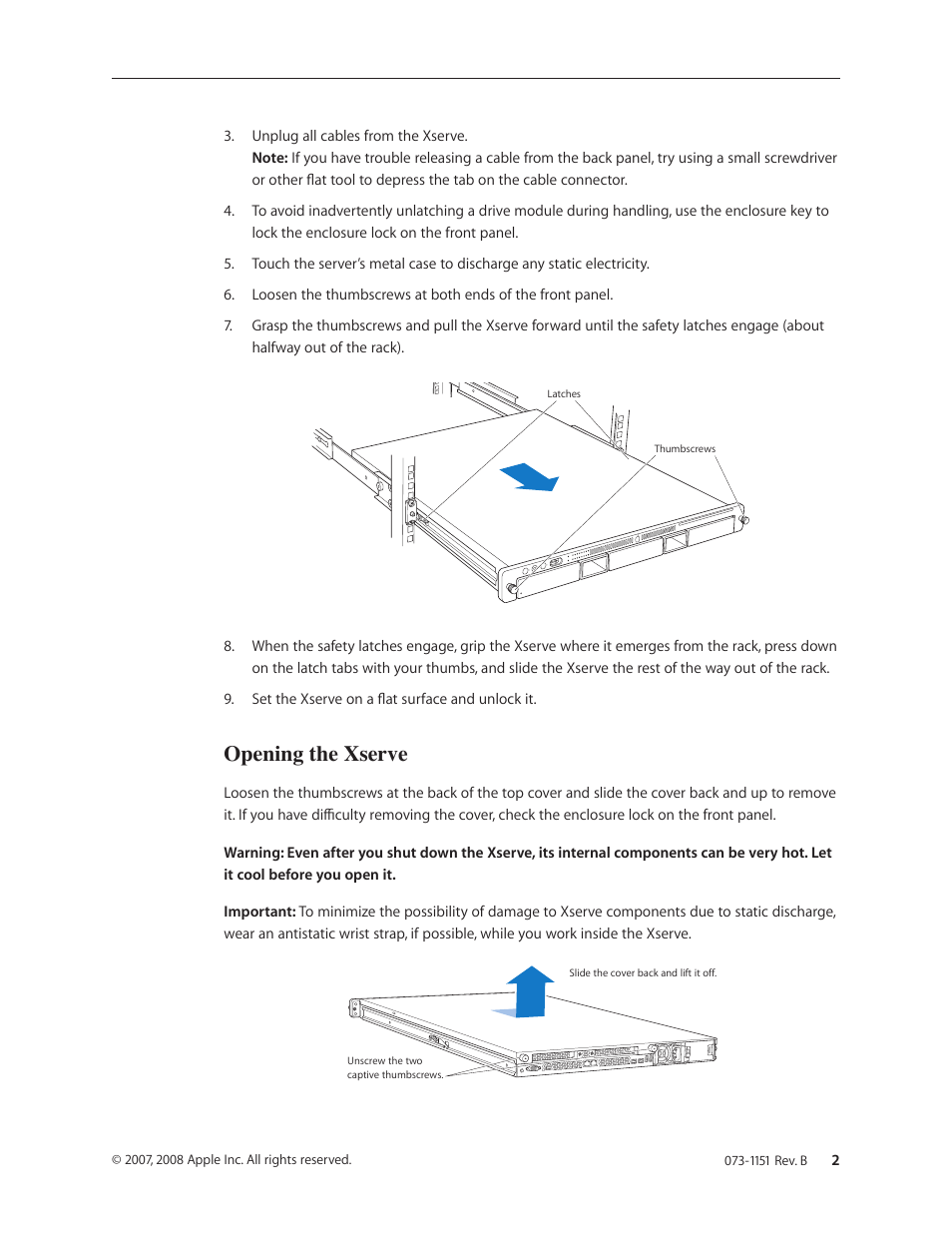 Opening the xserve | Apple Xserve (Early 2008) DIY Procedure for Xserve RAID Card Battery User Manual | Page 2 / 16