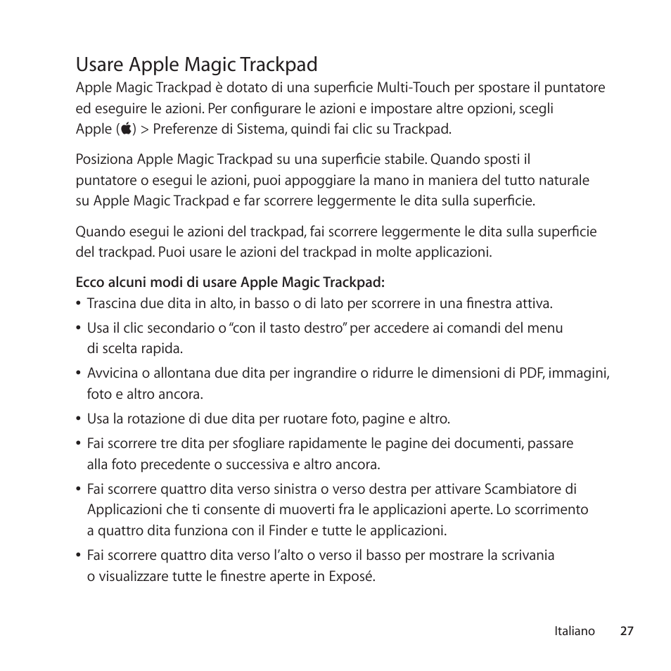 Usare apple magic trackpad | Apple Magic Trackpad User Manual | Page 27 / 36