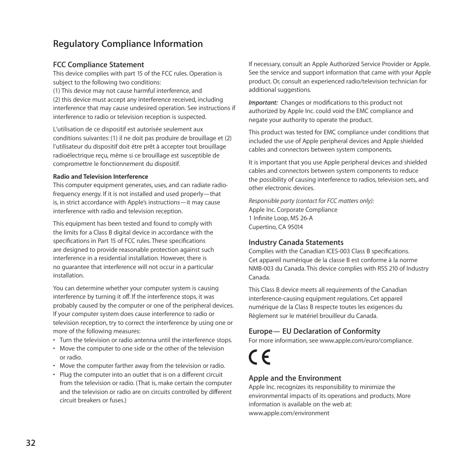 Regulatory compliance information | Apple Magic Trackpad User Manual | Page 32 / 36