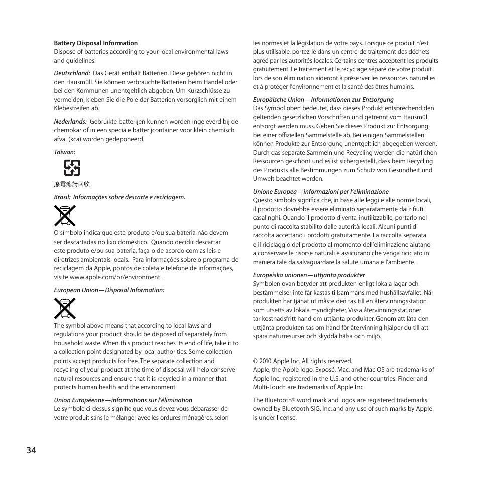 Apple Magic Trackpad User Manual | Page 34 / 36