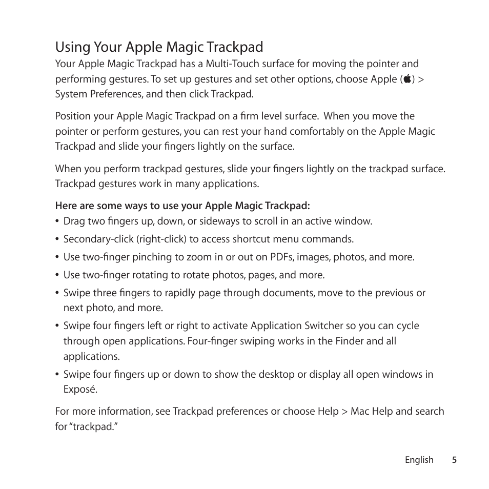 Using your apple magic trackpad | Apple Magic Trackpad User Manual | Page 5 / 36