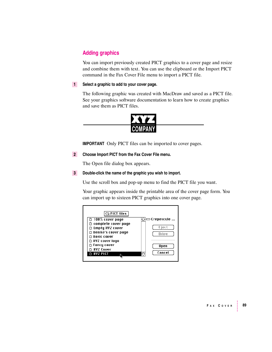 Adding graphics | Apple Express Fax/Modem User Manual | Page 101 / 185