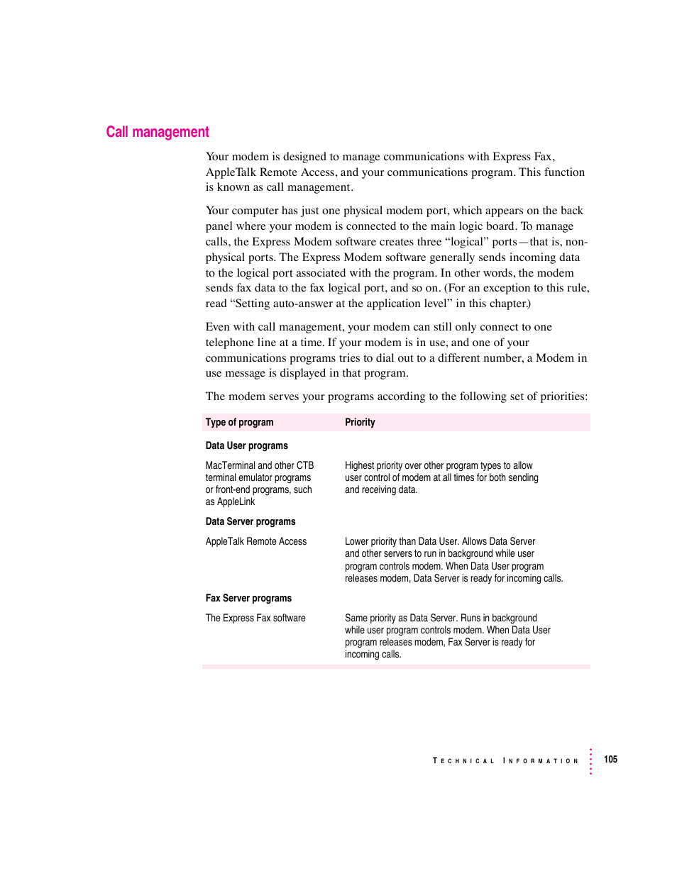 Call management | Apple Express Fax/Modem User Manual | Page 117 / 185