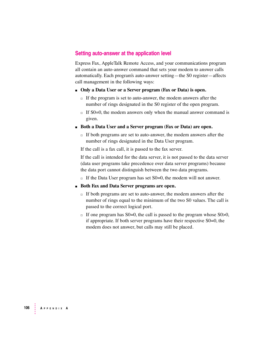 Setting auto-answer at the application level | Apple Express Fax/Modem User Manual | Page 118 / 185
