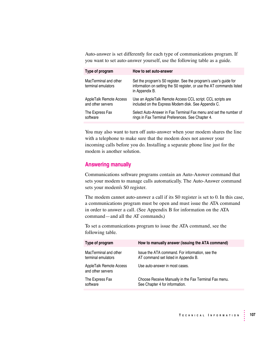 Answering manually | Apple Express Fax/Modem User Manual | Page 119 / 185