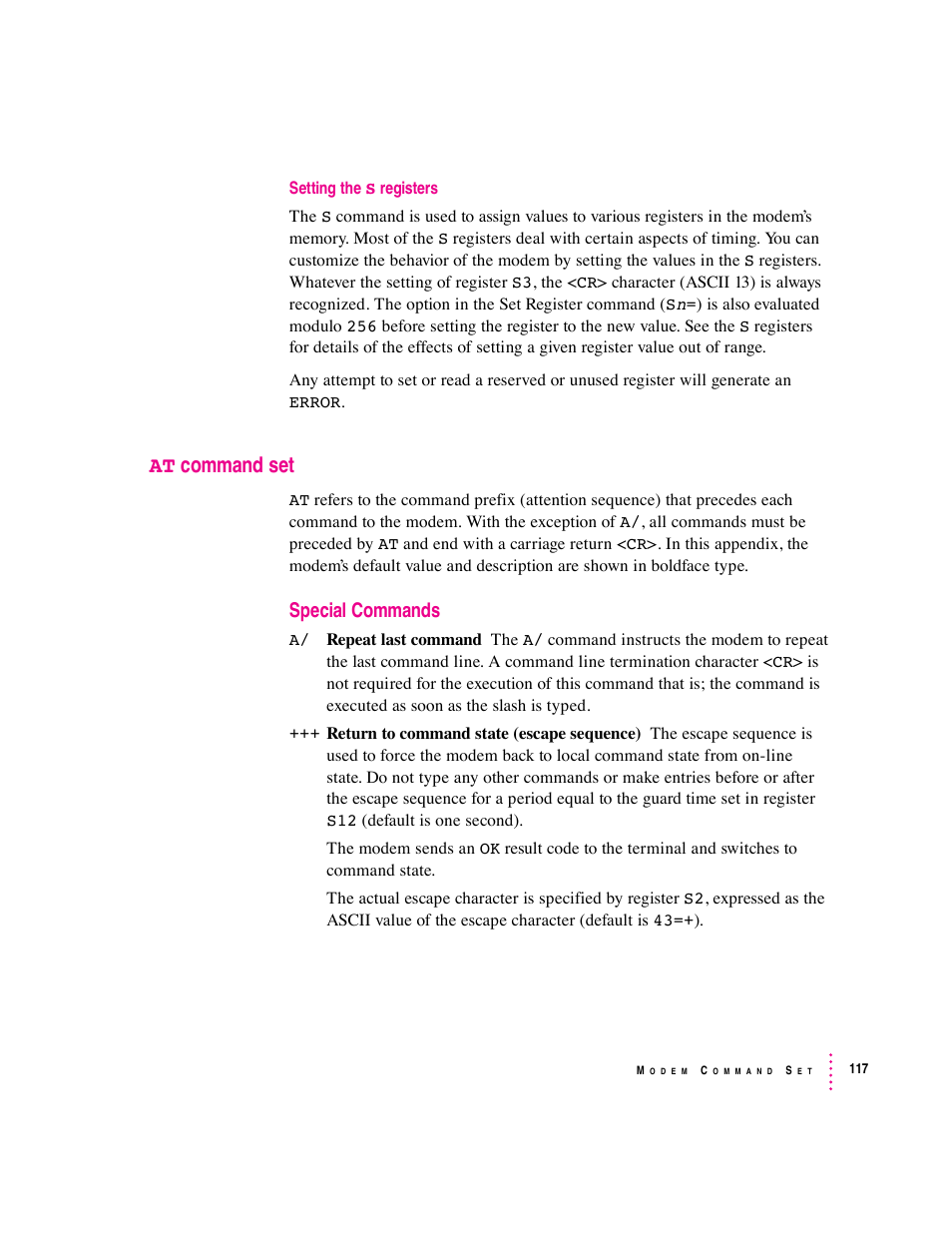 At command set, Special commands | Apple Express Fax/Modem User Manual | Page 129 / 185