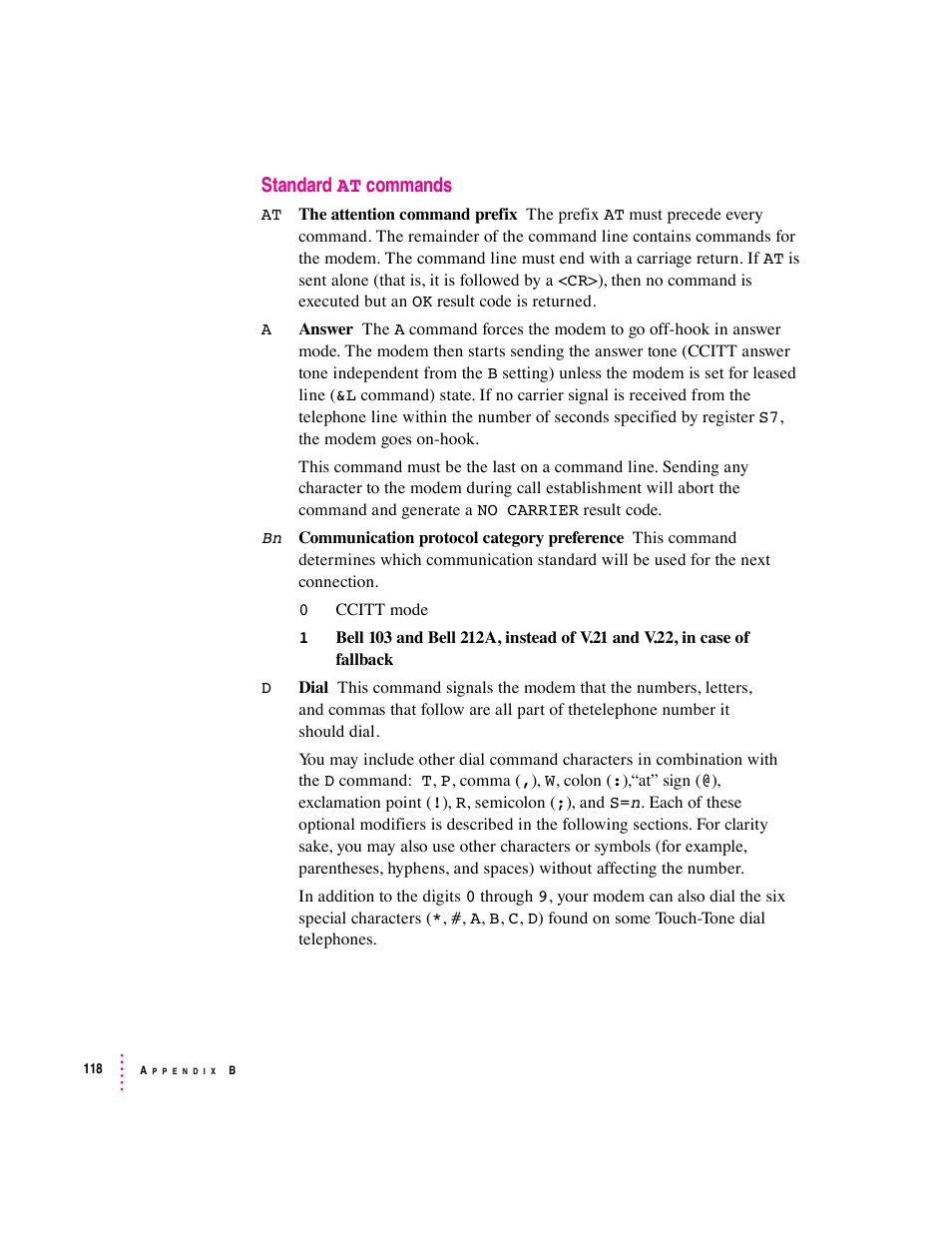 Standard at commands | Apple Express Fax/Modem User Manual | Page 130 / 185