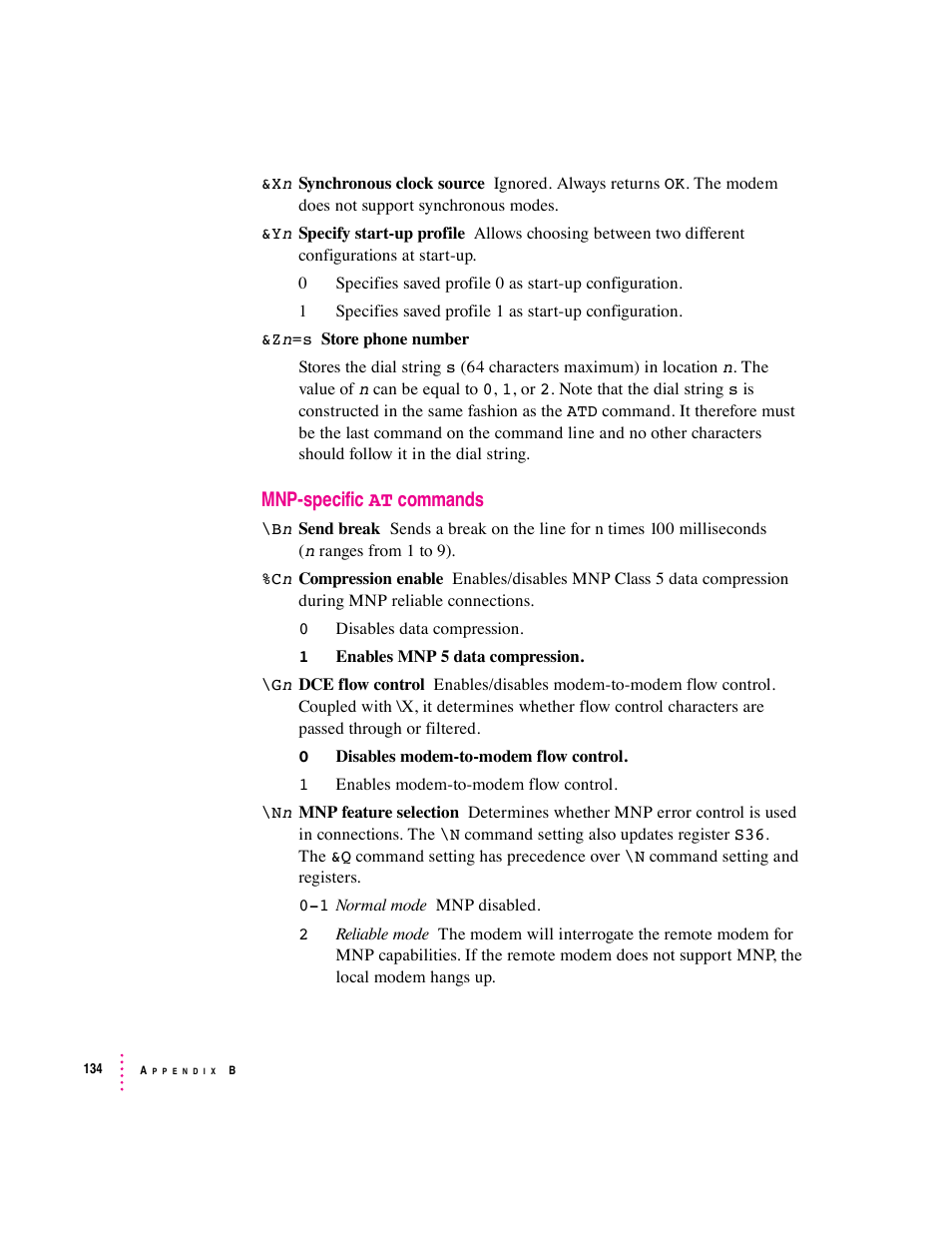 Mnp-specific at commands | Apple Express Fax/Modem User Manual | Page 146 / 185