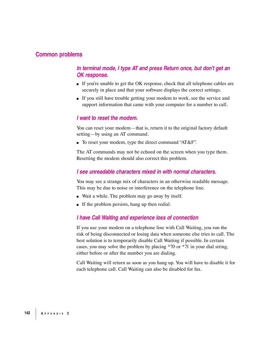 Common problems | Apple Express Fax/Modem User Manual | Page 154 / 185