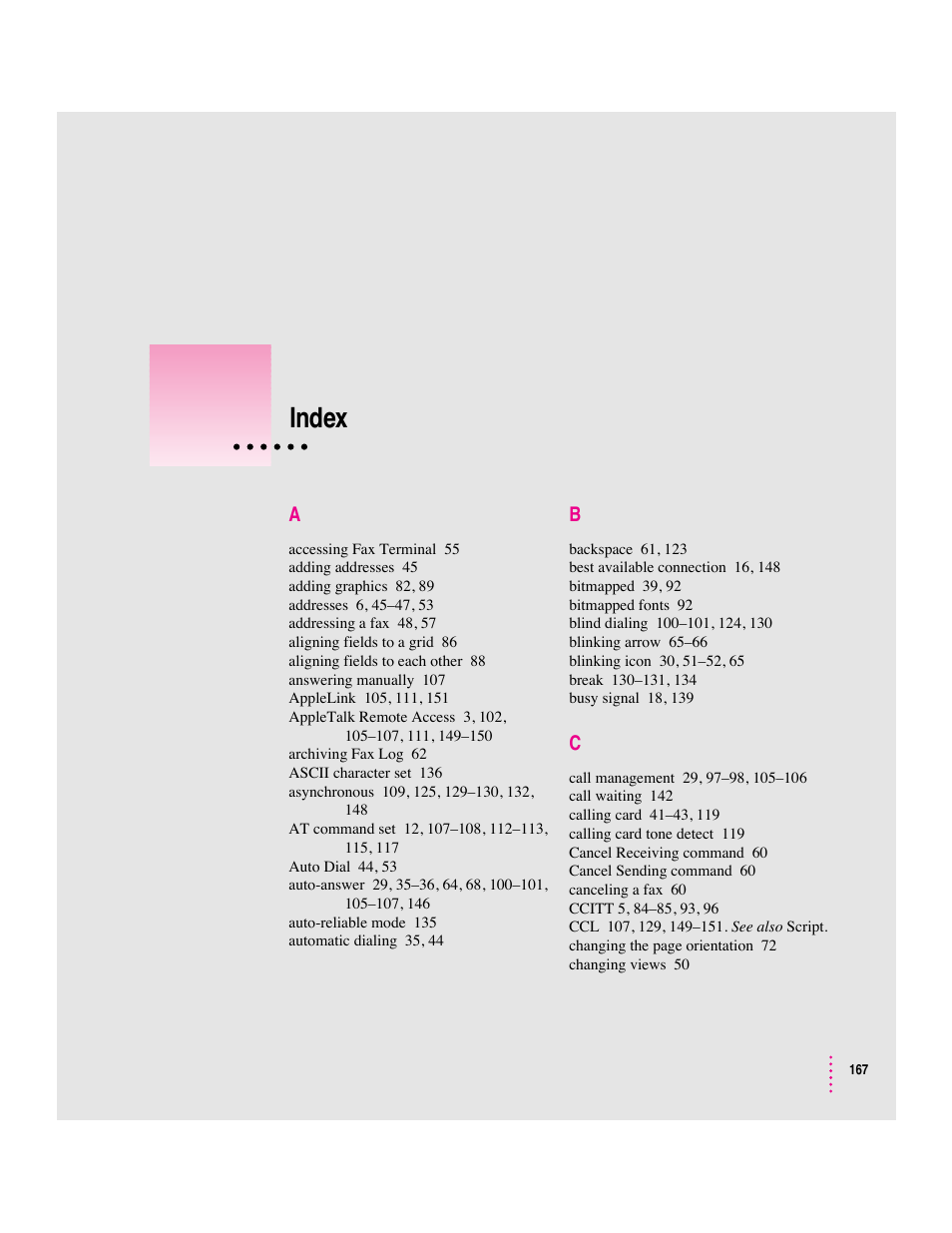Index | Apple Express Fax/Modem User Manual | Page 179 / 185