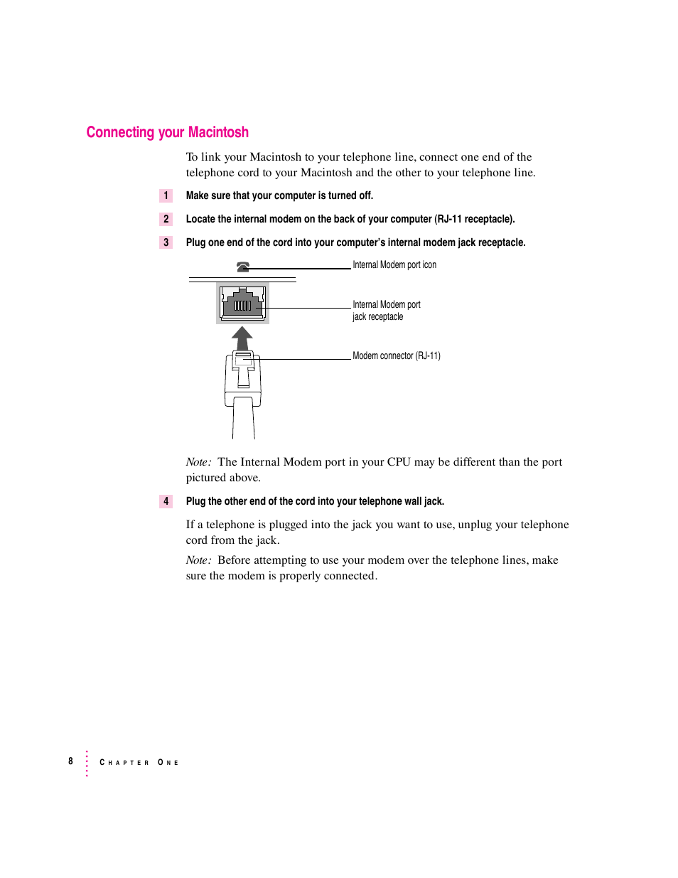 Connecting your macintosh | Apple Express Fax/Modem User Manual | Page 20 / 185