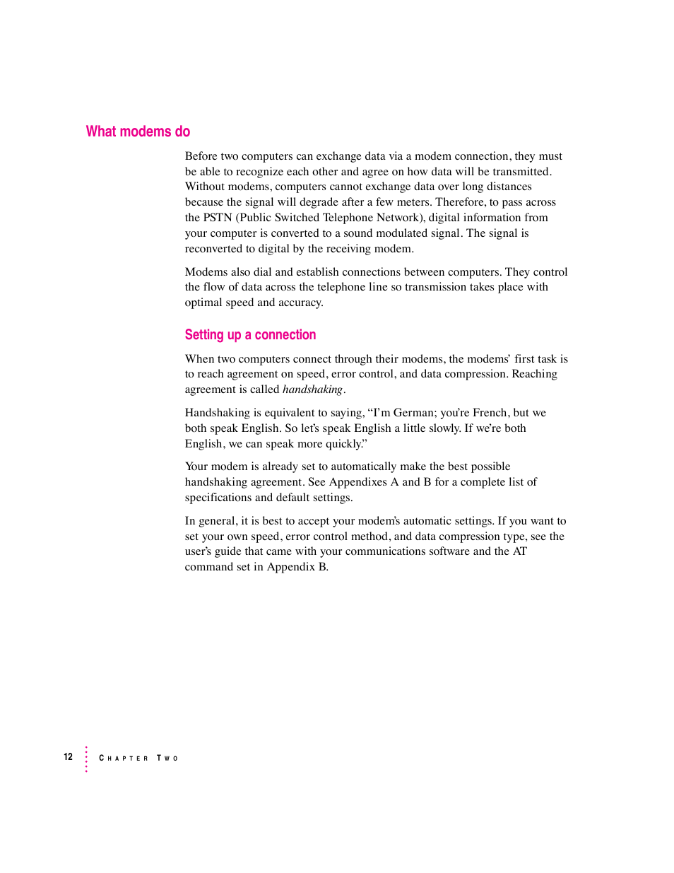 What modems do, Setting up a connection | Apple Express Fax/Modem User Manual | Page 24 / 185