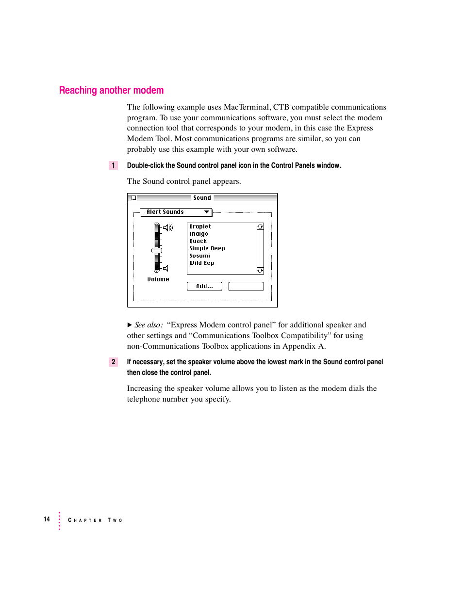 Reaching another modem | Apple Express Fax/Modem User Manual | Page 26 / 185