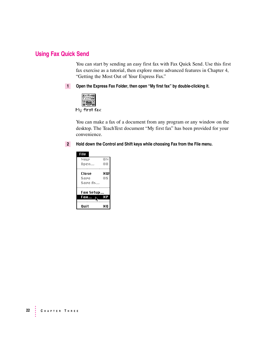 Using fax quick send | Apple Express Fax/Modem User Manual | Page 34 / 185