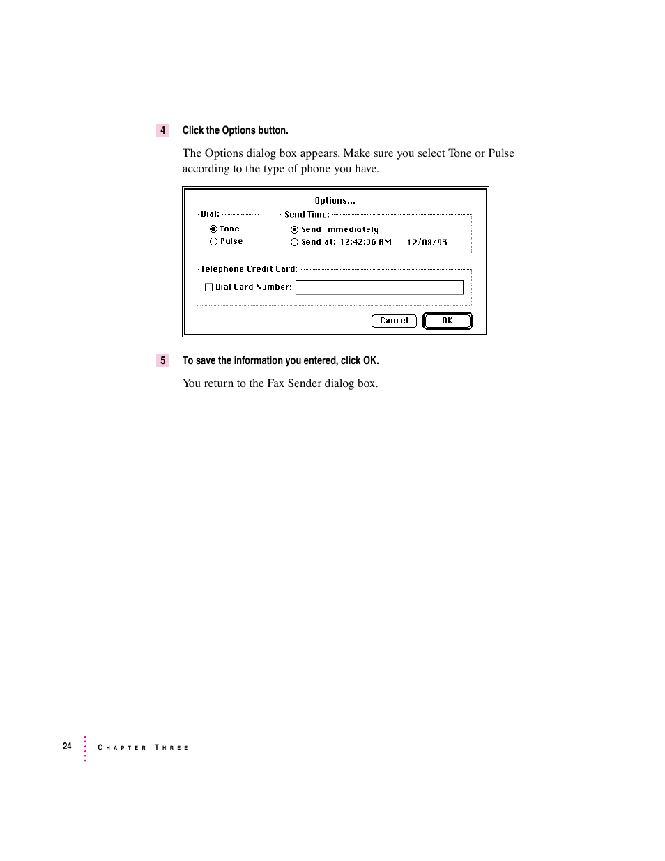 You return to the fax sender dialog box | Apple Express Fax/Modem User Manual | Page 36 / 185