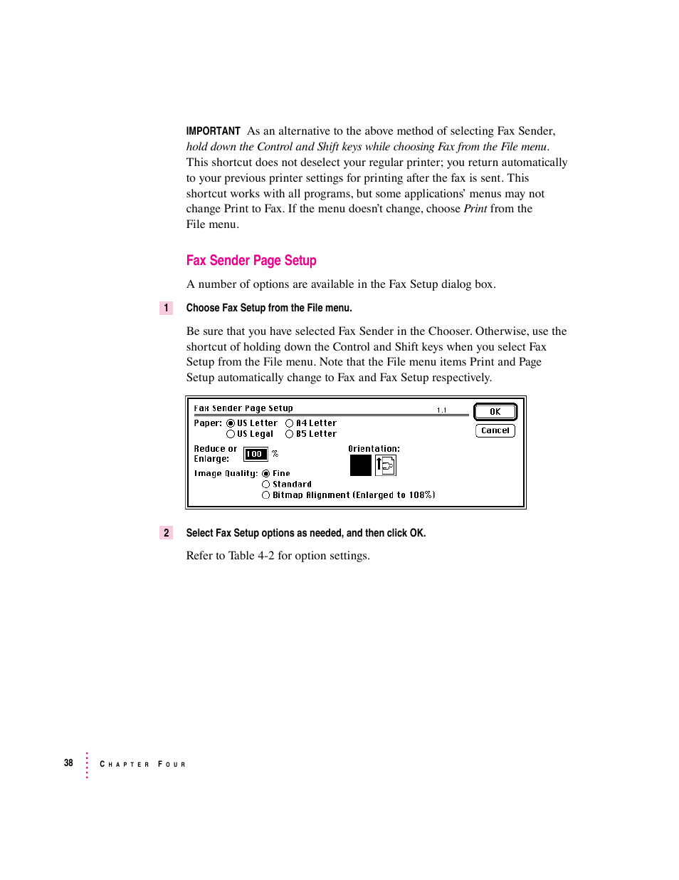 Fax sender page setup | Apple Express Fax/Modem User Manual | Page 50 / 185