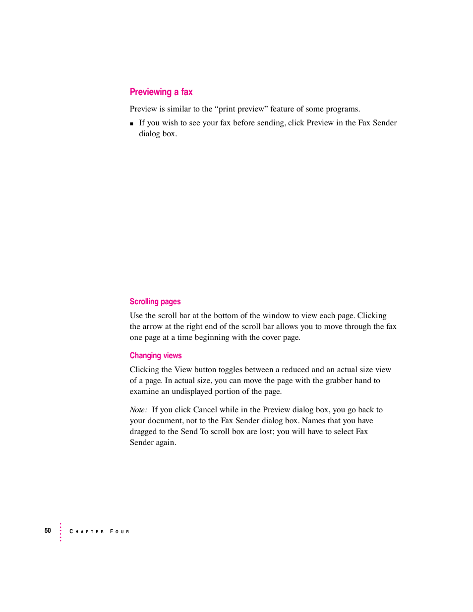 Previewing a fax | Apple Express Fax/Modem User Manual | Page 62 / 185