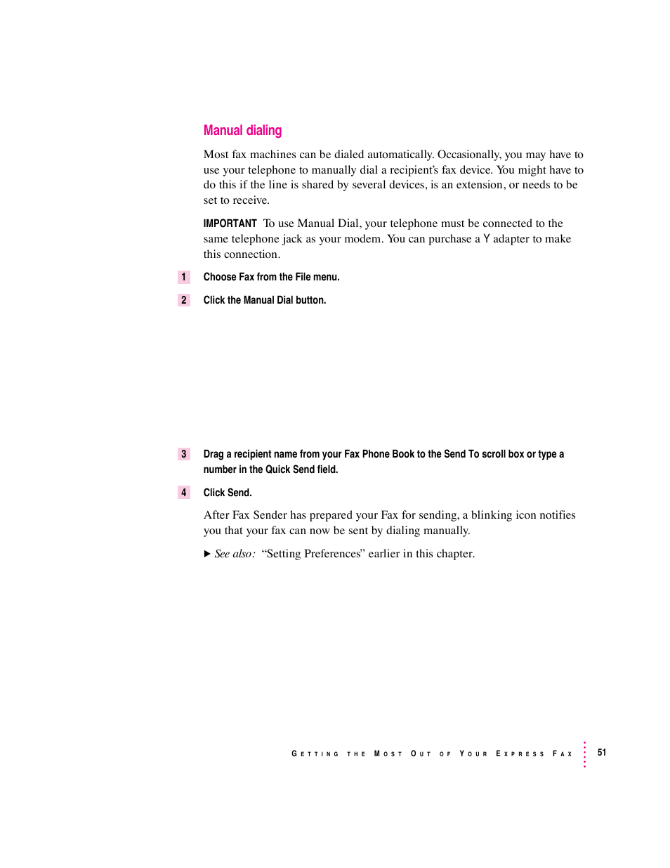 Manual dialing | Apple Express Fax/Modem User Manual | Page 63 / 185