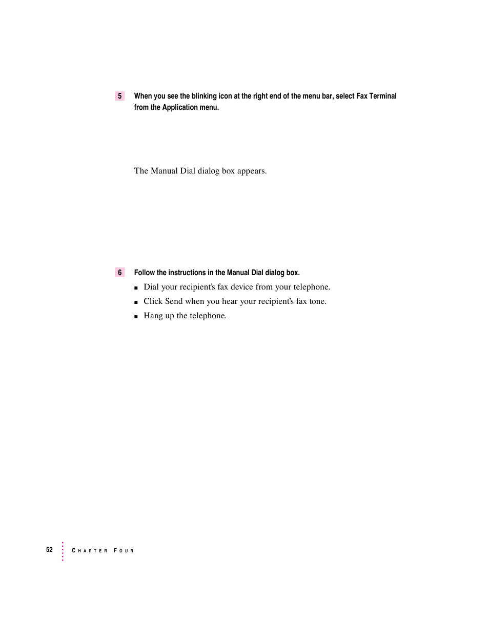 The manual dial dialog box appears | Apple Express Fax/Modem User Manual | Page 64 / 185