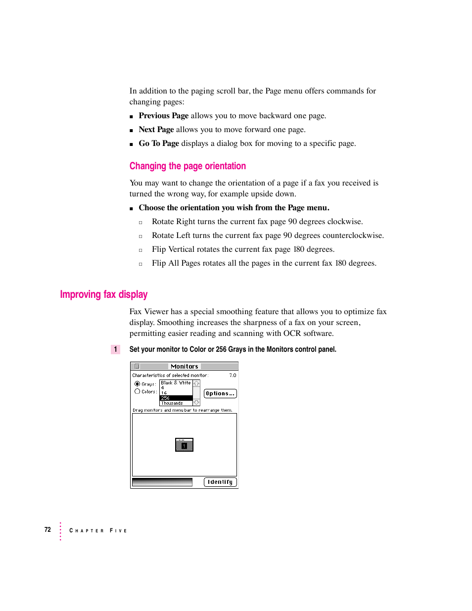 Improving fax display, Changing the page orientation | Apple Express Fax/Modem User Manual | Page 84 / 185