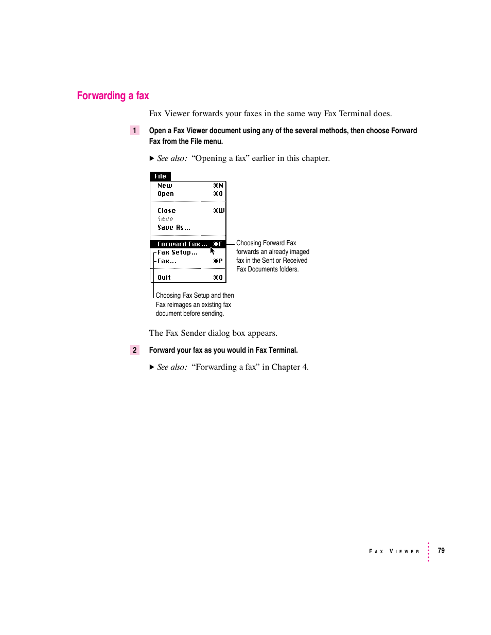 Forwarding a fax | Apple Express Fax/Modem User Manual | Page 91 / 185