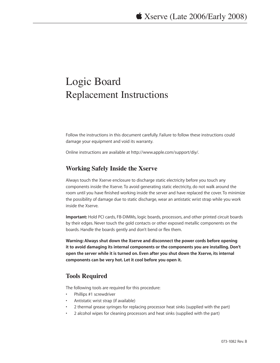 Apple Xserve (Early 2008) DIY Procedure for Logic Board User Manual | 31 pages