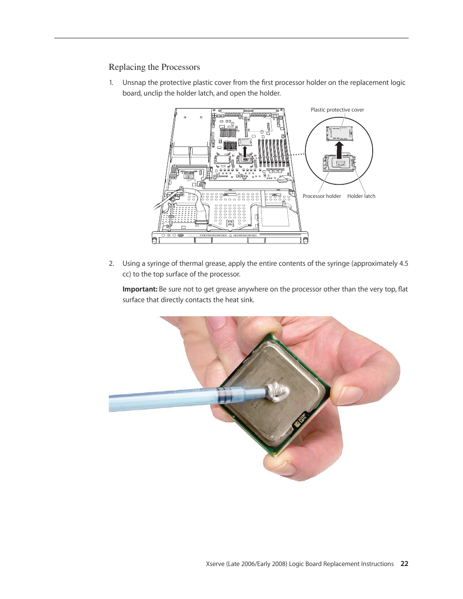 Replacing the processors | Apple Xserve (Early 2008) DIY Procedure for Logic Board User Manual | Page 22 / 31