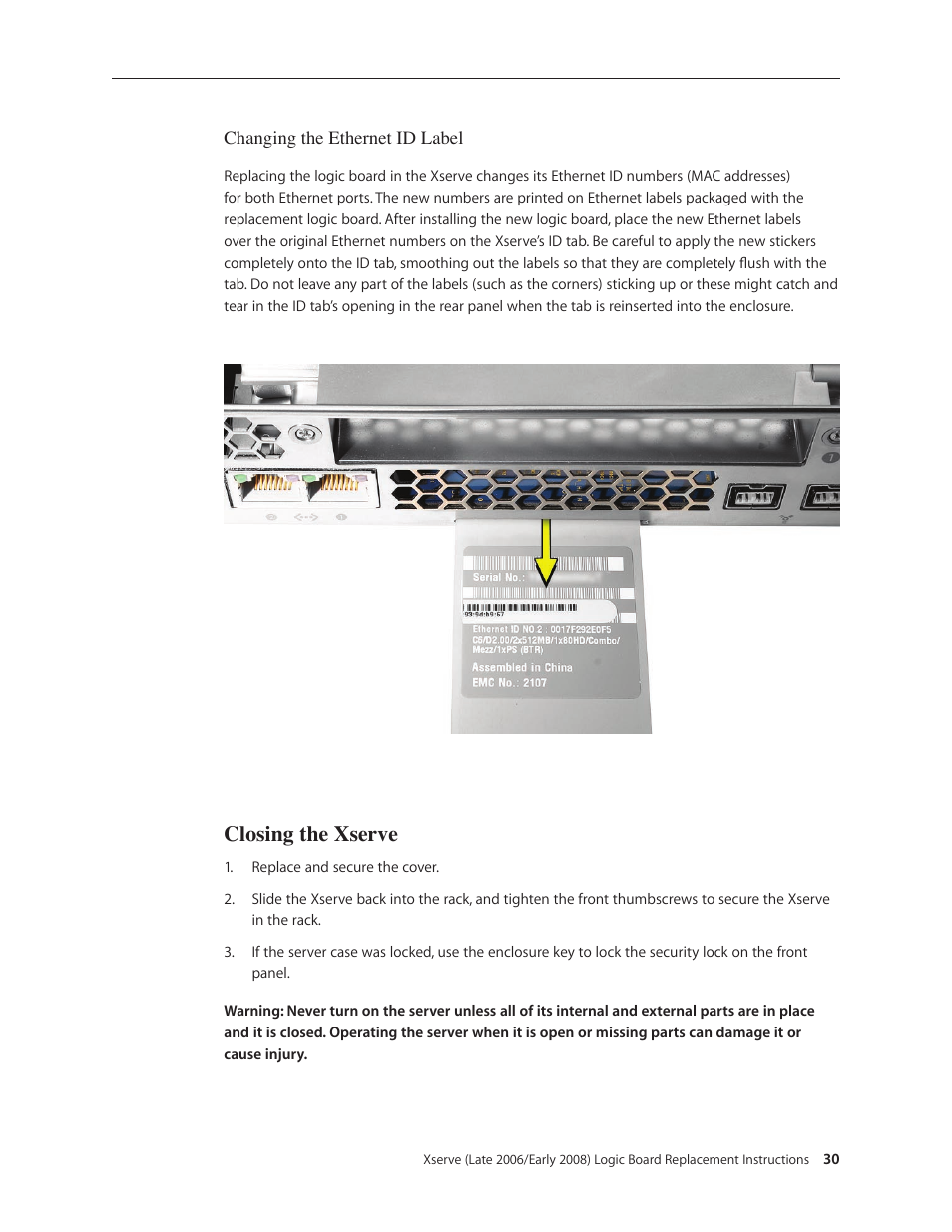 Closing the xserve | Apple Xserve (Early 2008) DIY Procedure for Logic Board User Manual | Page 30 / 31