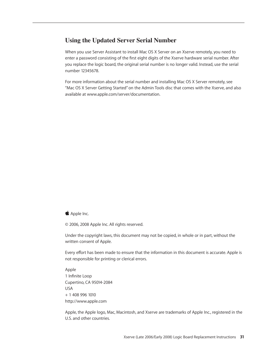 Using the updated server serial number | Apple Xserve (Early 2008) DIY Procedure for Logic Board User Manual | Page 31 / 31